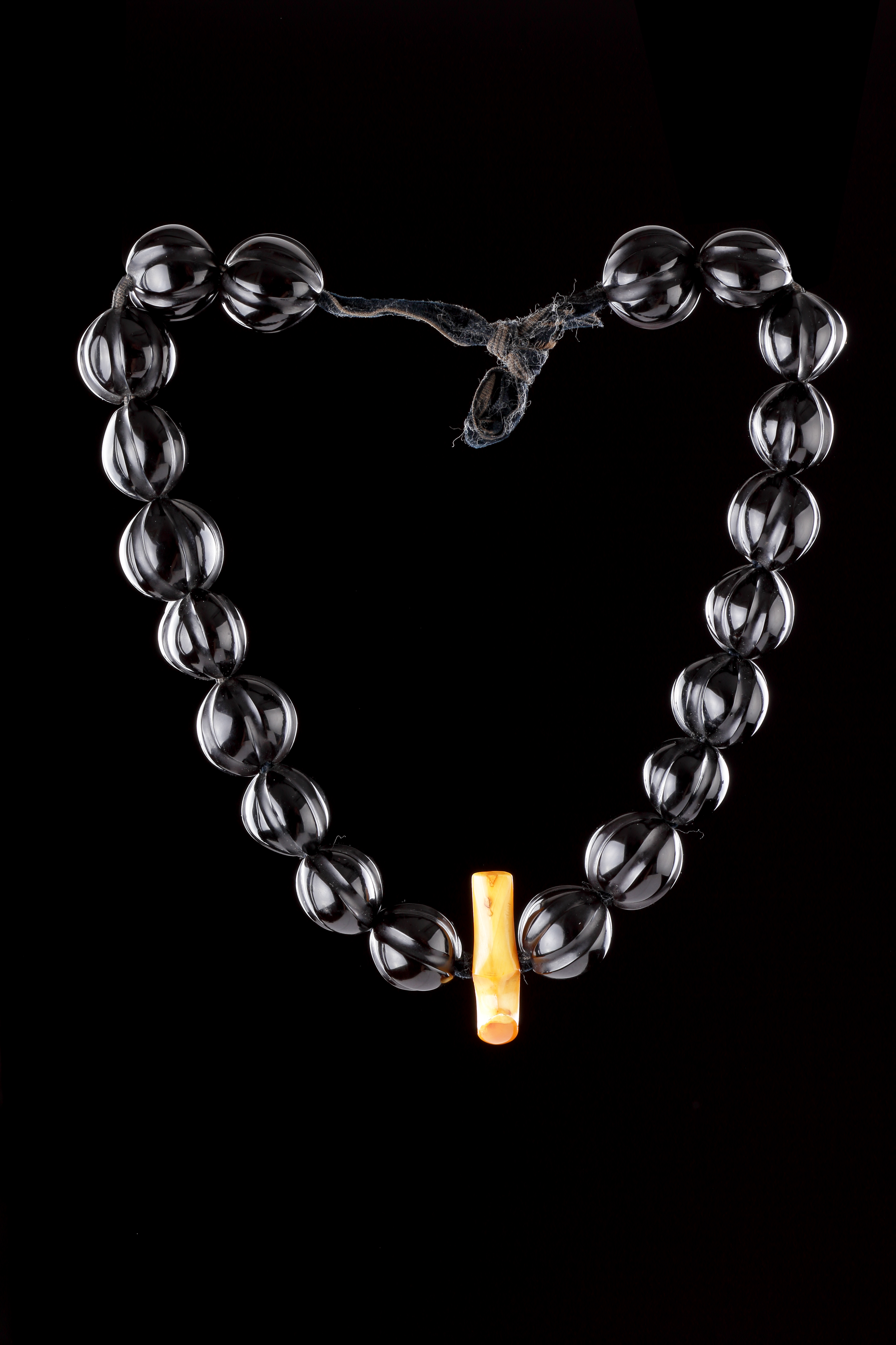 A Very Rare Hawaiian Necklace Black Seed Bead and Whale Tooth Necklace ‘Lei Niho Palaoa’ 